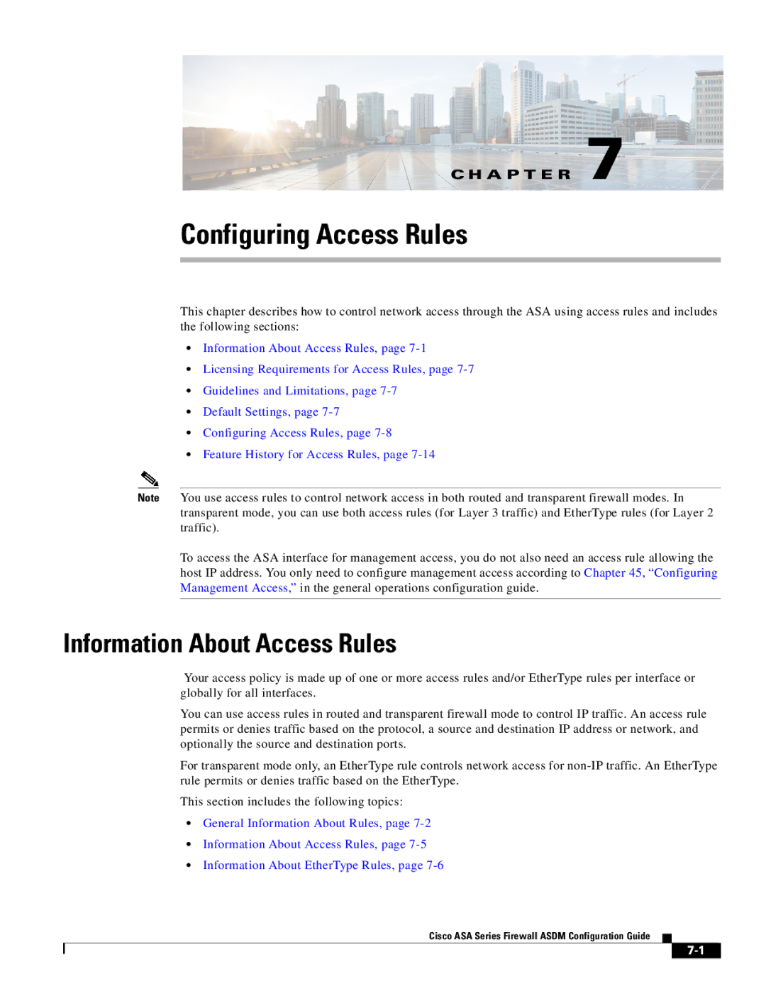 Cisco Systems ASA 5585-X, ASA 5505, ASA 5545-X, ASA 5555-X, ASA 5580 Configuring Access Rules, Information About Access Rules 