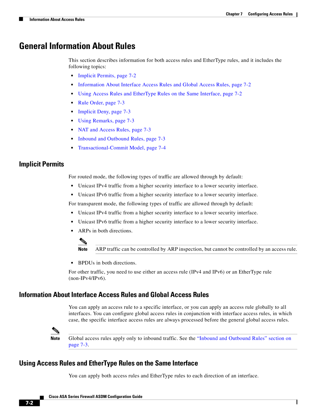 Cisco Systems ASA 5580, ASA 5505, ASA 5545-X, ASA 5555-X, ASA 5585-X manual General Information About Rules, Implicit Permits 