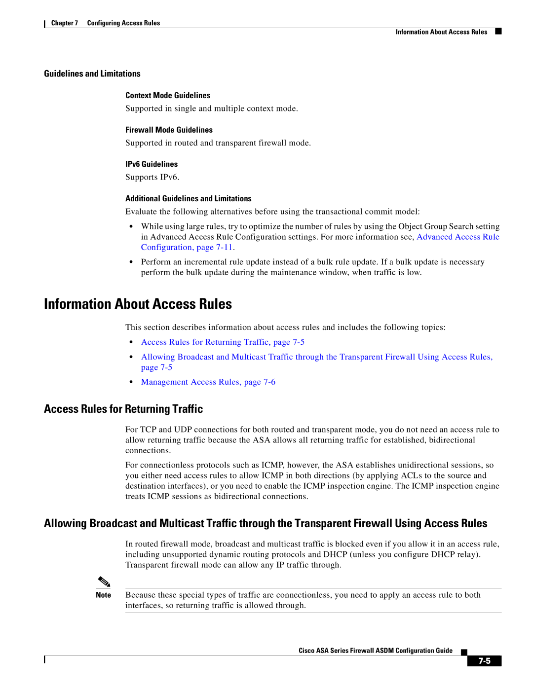 Cisco Systems ASA 5545-X, ASA 5505, ASA 5555-X, ASA 5580 Information About Access Rules, Access Rules for Returning Traffic 