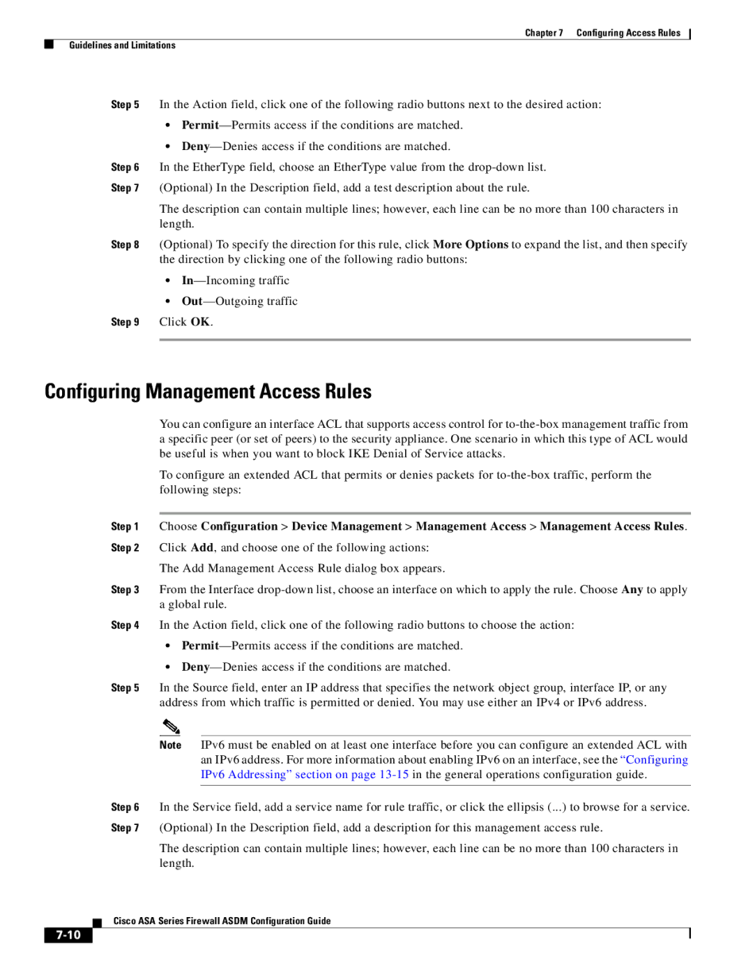 Cisco Systems ASA 5505, ASA 5545-X, ASA 5555-X, ASA 5585-X, ASA 5580, ASA Services Module Configuring Management Access Rules 