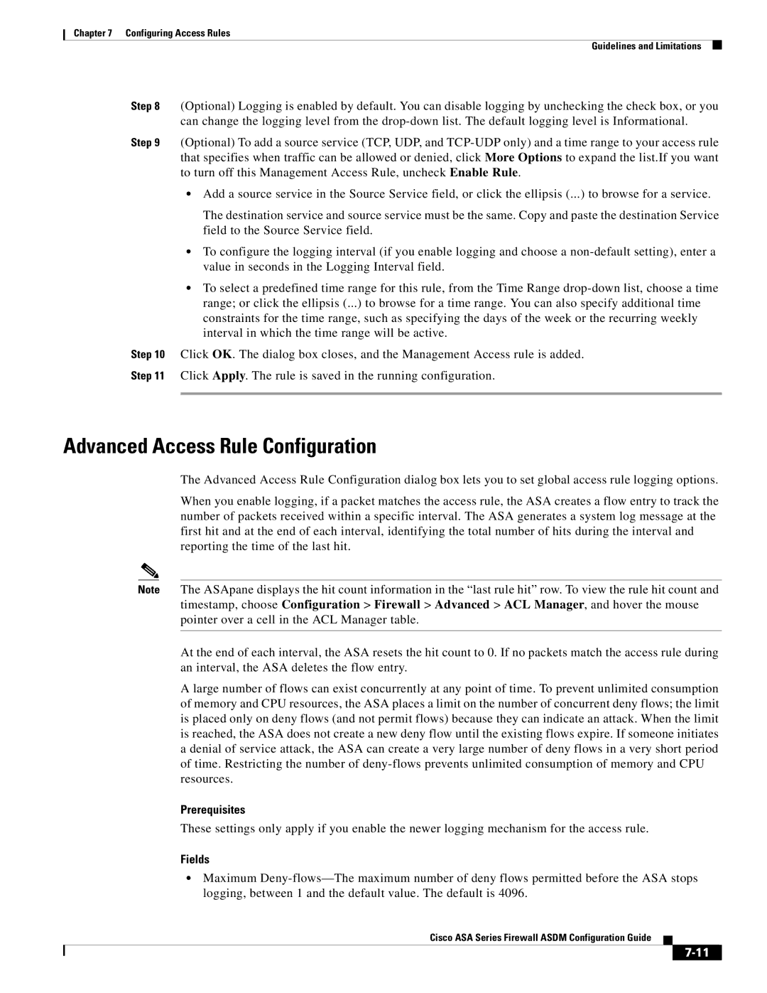 Cisco Systems ASA 5545-X, ASA 5505, ASA 5555-X, ASA 5585-X, ASA 5580 manual Advanced Access Rule Configuration, Prerequisites 