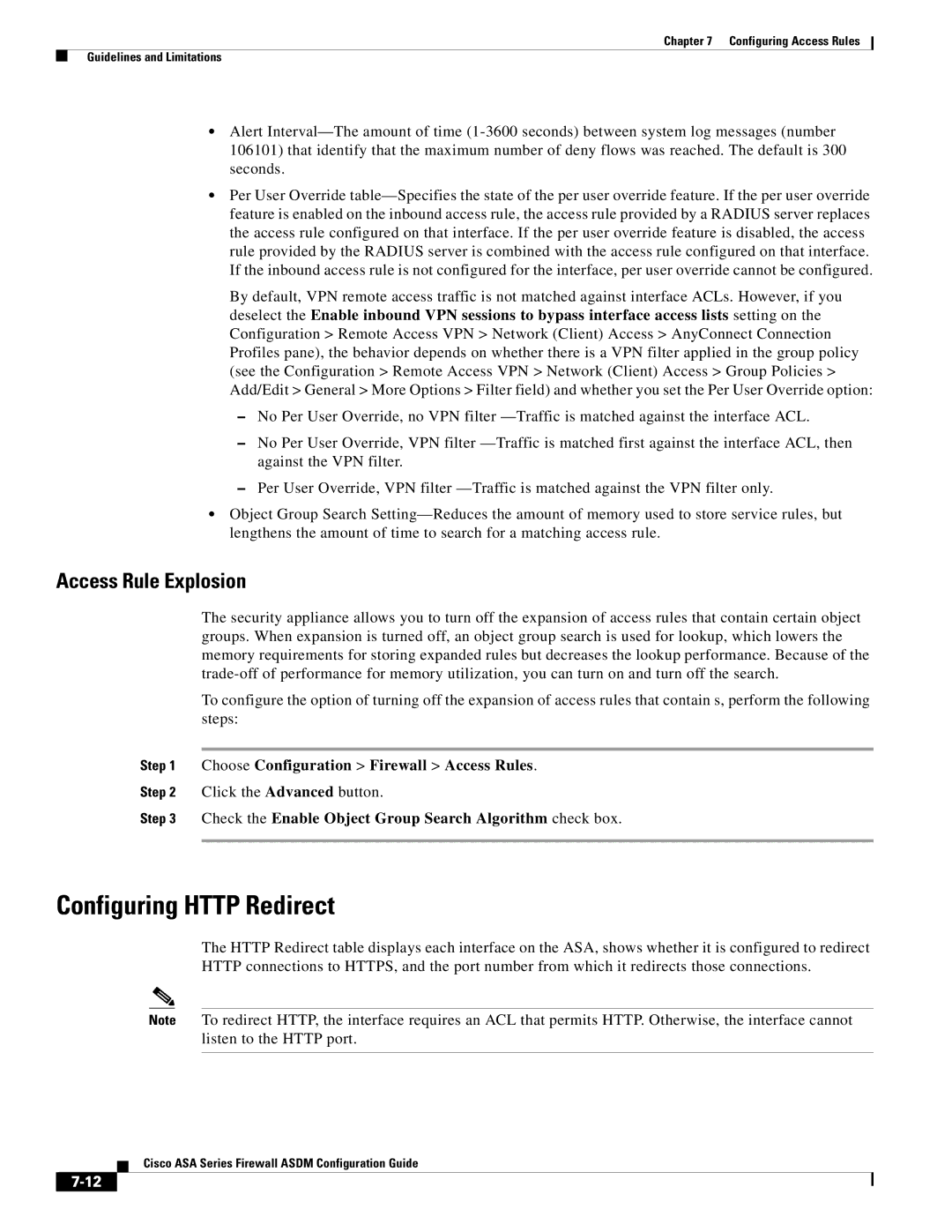 Cisco Systems ASA 5555-X, ASA 5505, ASA 5545-X, ASA 5585-X, ASA 5580 manual Configuring Http Redirect, Access Rule Explosion 