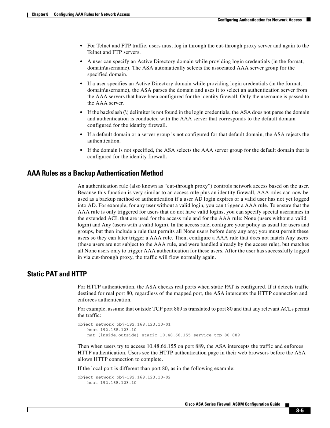 Cisco Systems ASA Services Module, ASA 5505, ASA 5545-X AAA Rules as a Backup Authentication Method, Static PAT and Http 