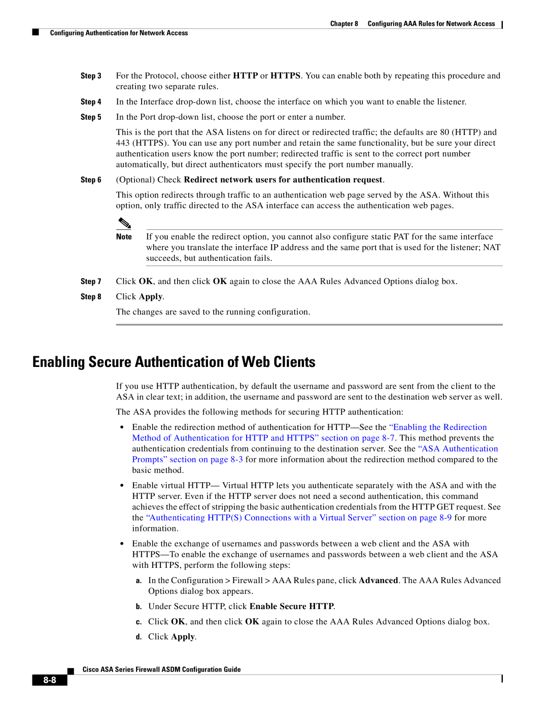 Cisco Systems ASA 5555-X, ASA 5505, ASA 5545-X, ASA 5585-X, ASA 5580 manual Enabling Secure Authentication of Web Clients 