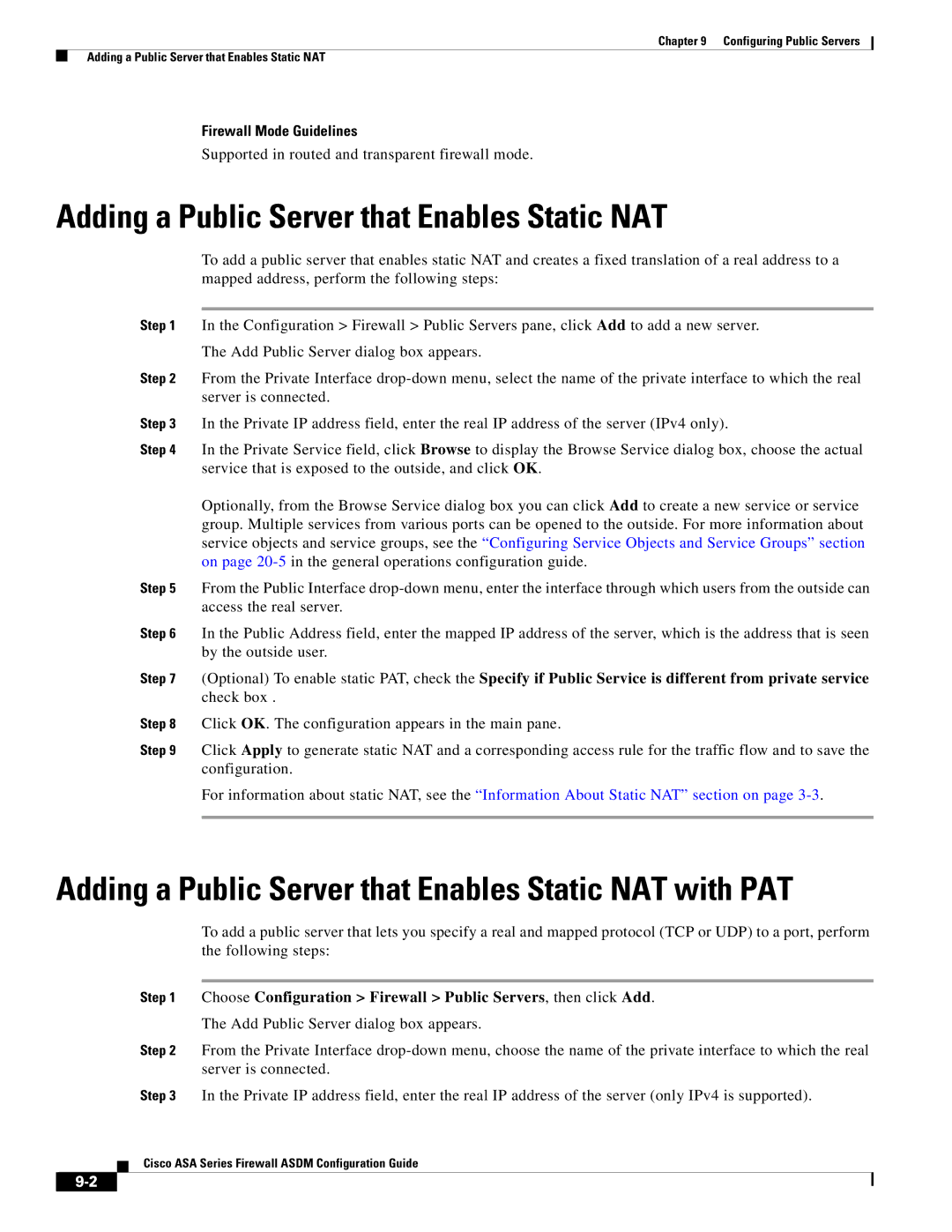 Cisco Systems ASA 5580, ASA 5505, ASA 5545-X, ASA 5555-X, ASA 5585-X manual Adding a Public Server that Enables Static NAT 