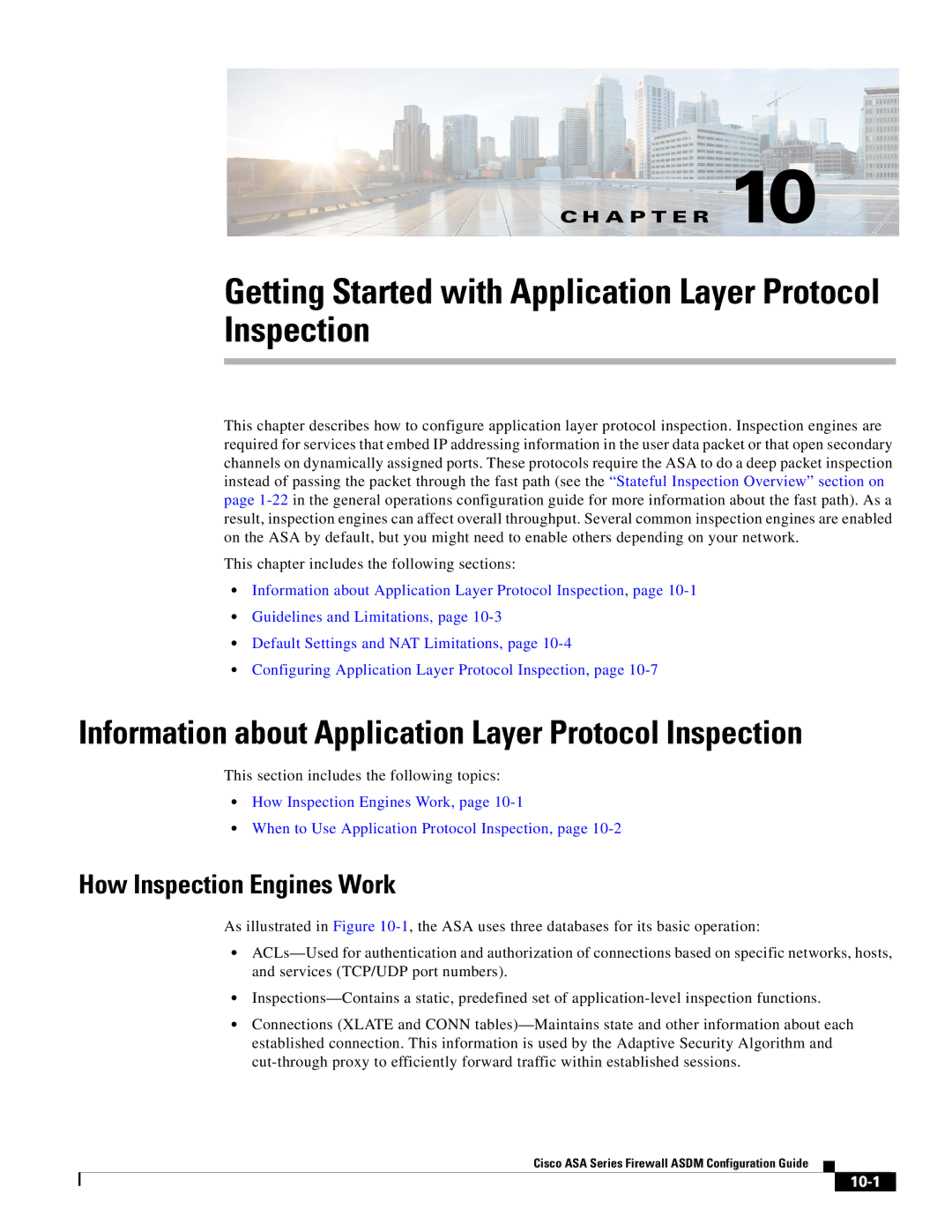 Cisco Systems ASA 5585-X Getting Started with Application Layer Protocol Inspection, How Inspection Engines Work, 10-1 