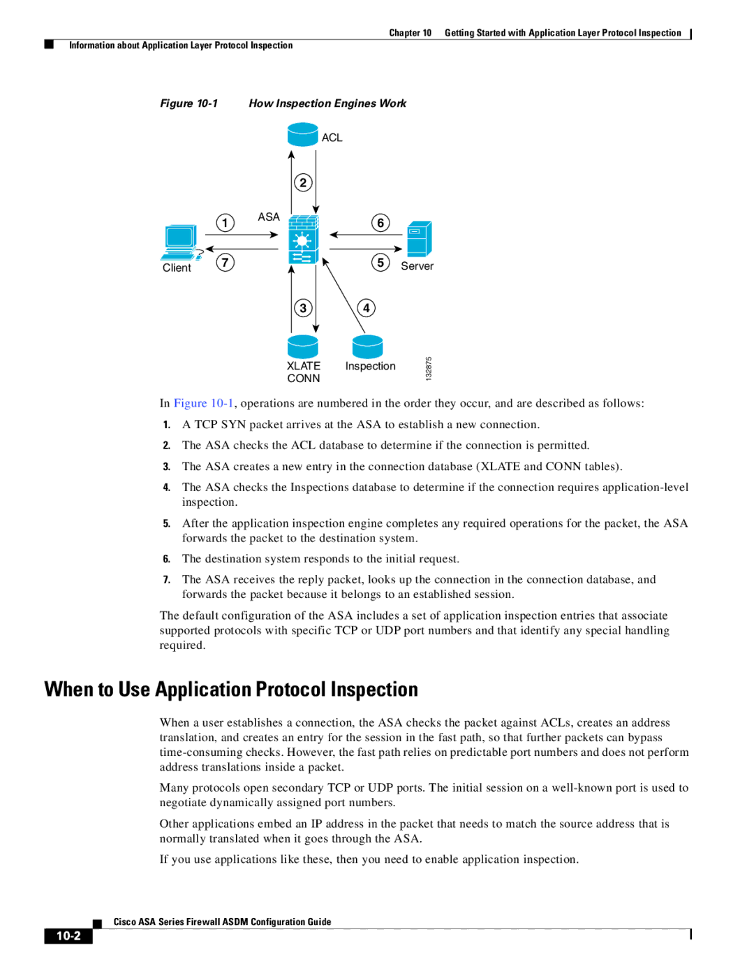 Cisco Systems ASA 5580, ASA 5505, ASA 5545-X, ASA 5555-X, ASA 5585-X manual When to Use Application Protocol Inspection, 10-2 