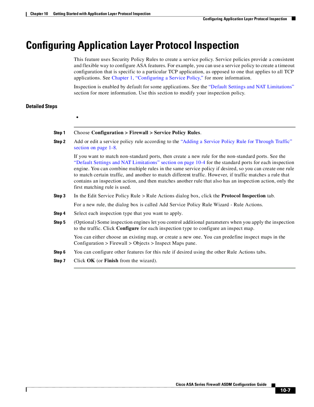 Cisco Systems ASA 5585-X, ASA 5505, ASA 5545-X, ASA 5555-X, ASA 5580 Configuring Application Layer Protocol Inspection, 10-7 