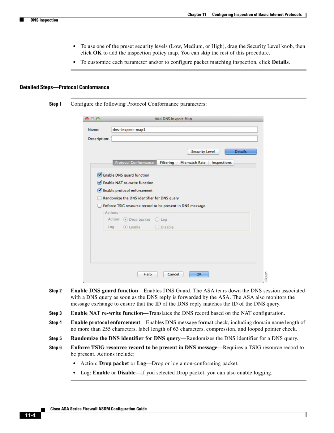 Cisco Systems ASA 5555-X, ASA 5505, ASA 5545-X, ASA 5585-X, ASA 5580 manual Detailed Steps-Protocol Conformance, 11-4 