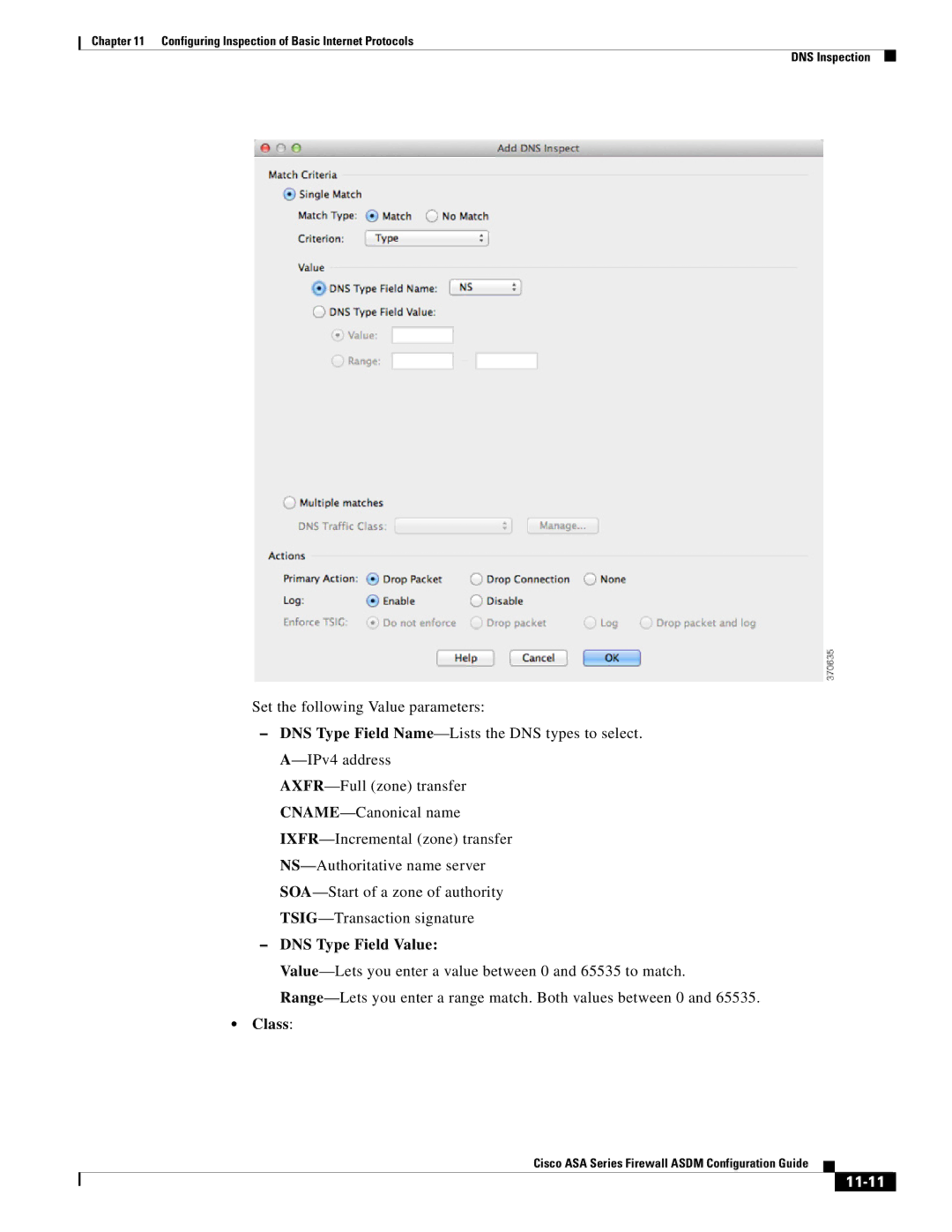 Cisco Systems ASA 5585-X, ASA 5505, ASA 5545-X, ASA 5555-X, ASA 5580, ASA Services Module DNS Type Field Value, Class, 11-11 