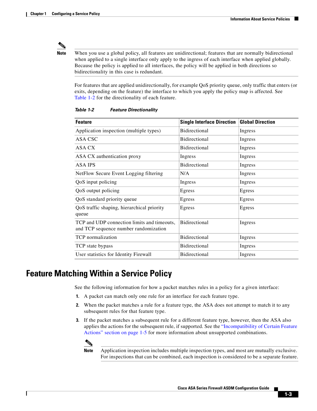 Cisco Systems ASA Services Module, ASA 5505, ASA 5545-X, ASA 5580 Feature Matching Within a Service Policy, Global Direction 