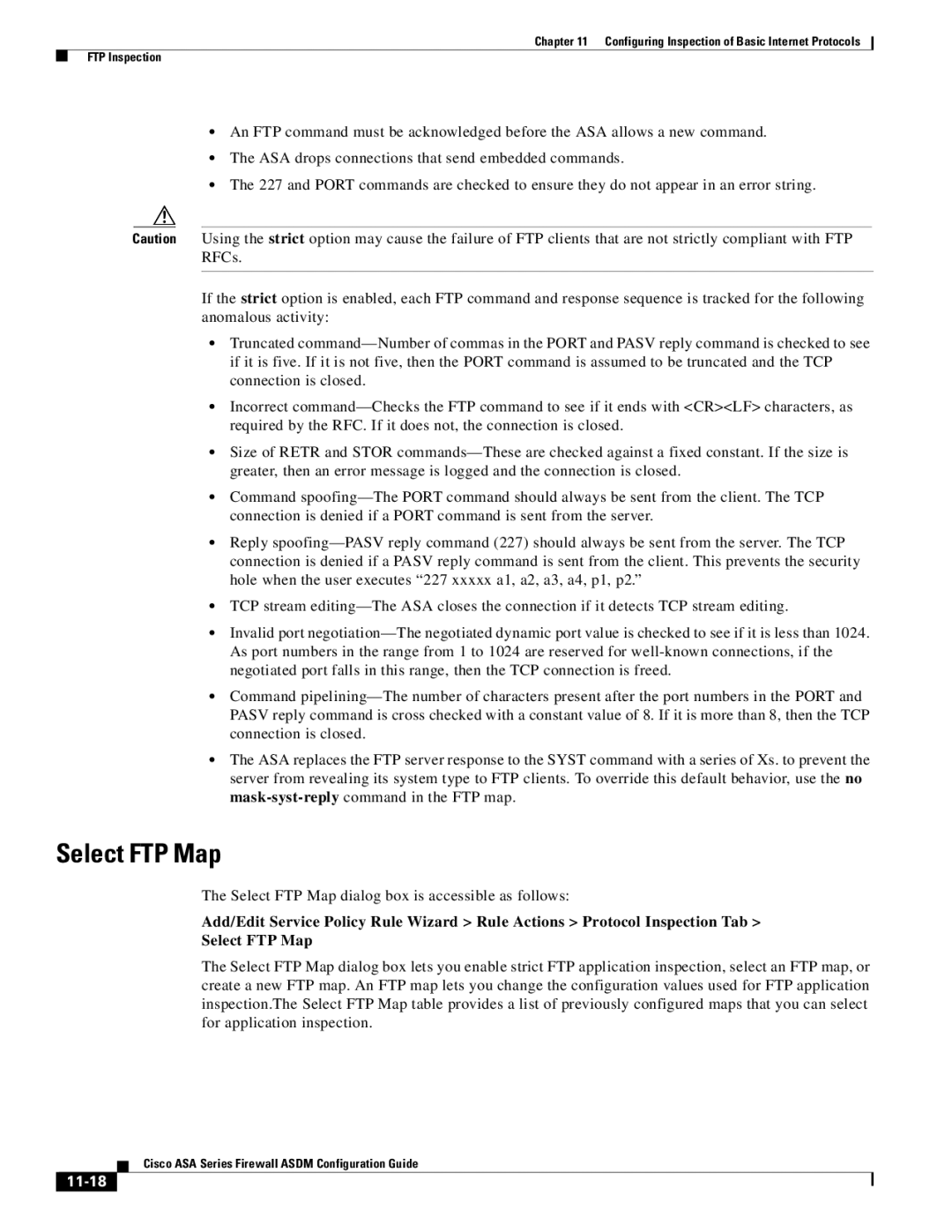 Cisco Systems ASA 5580, ASA 5505, ASA 5545-X, ASA 5555-X, ASA 5585-X, ASA Services Module manual Select FTP Map, 11-18 