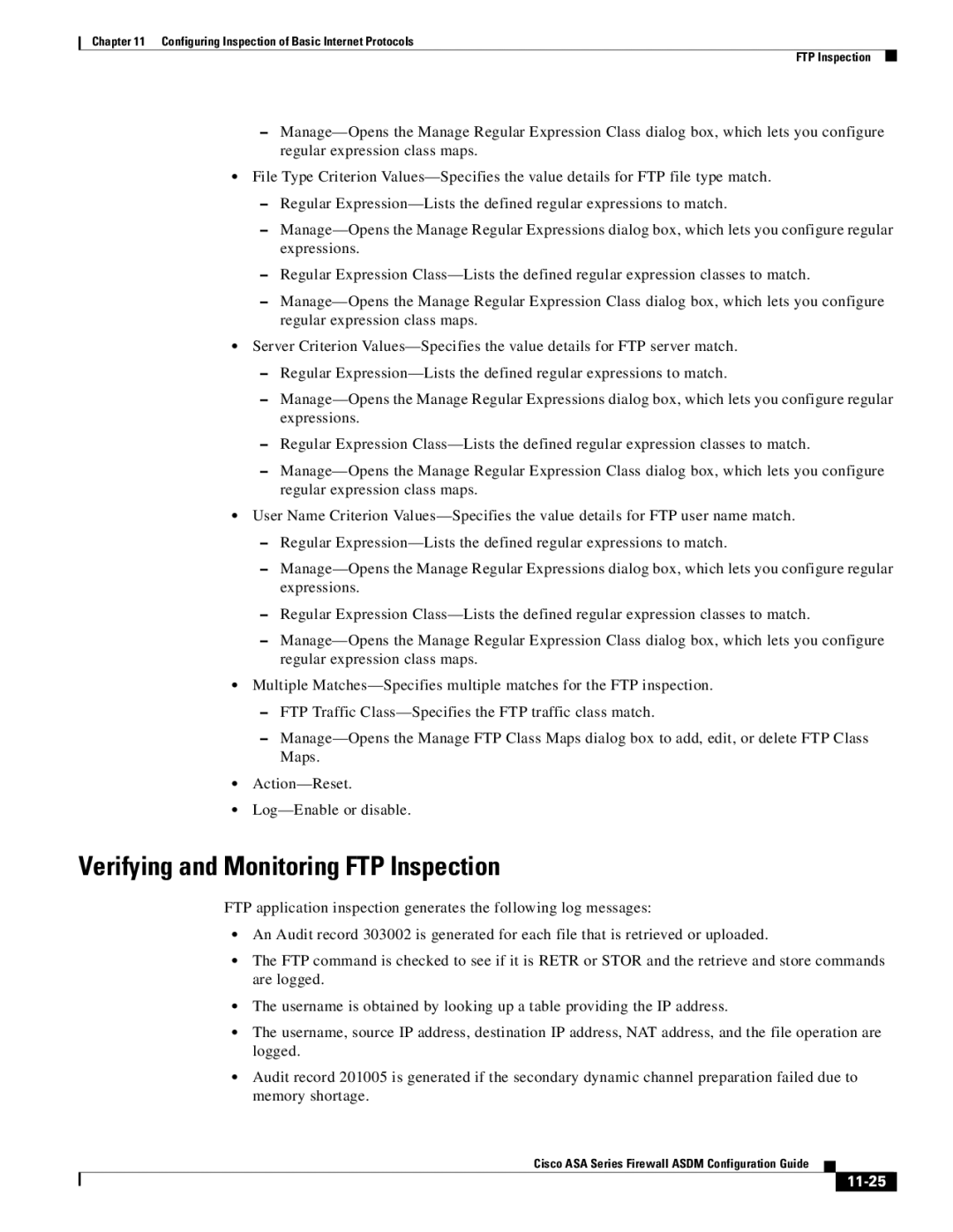 Cisco Systems ASA Services Module, ASA 5505, ASA 5545-X, ASA 5555-X, ASA 5580 Verifying and Monitoring FTP Inspection, 11-25 