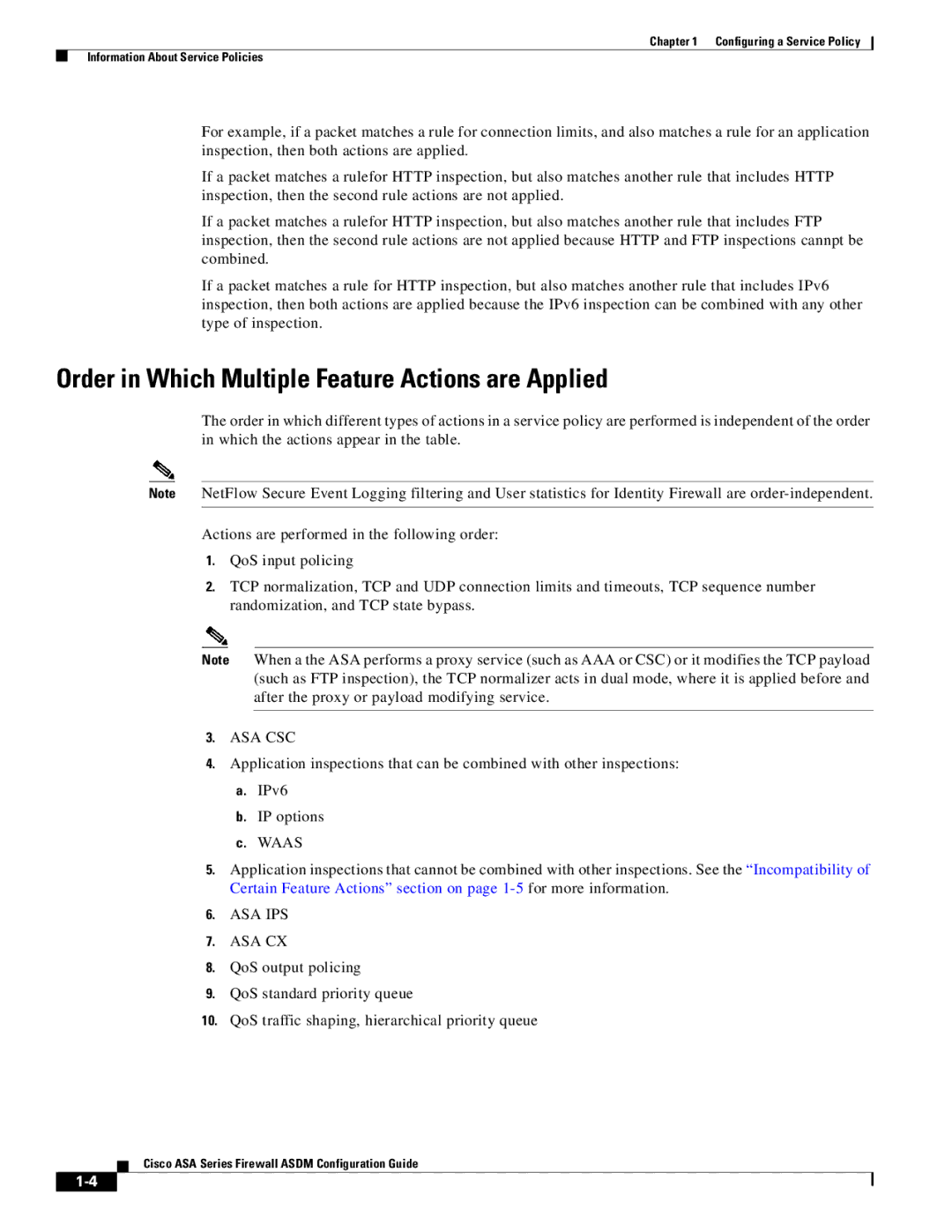 Cisco Systems ASA 5505, ASA 5545-X, ASA 5555-X, ASA 5580 Order in Which Multiple Feature Actions are Applied, Asa Ips Asa Cx 