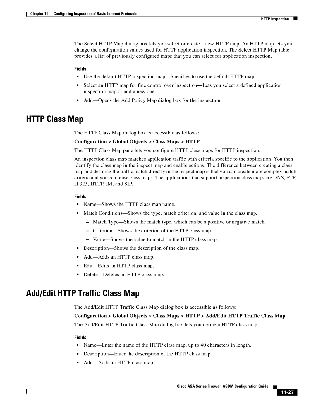 Cisco Systems ASA 5545-X Http Class Map, Add/Edit Http Traffic Class Map, Configuration Global Objects Class Maps Http 