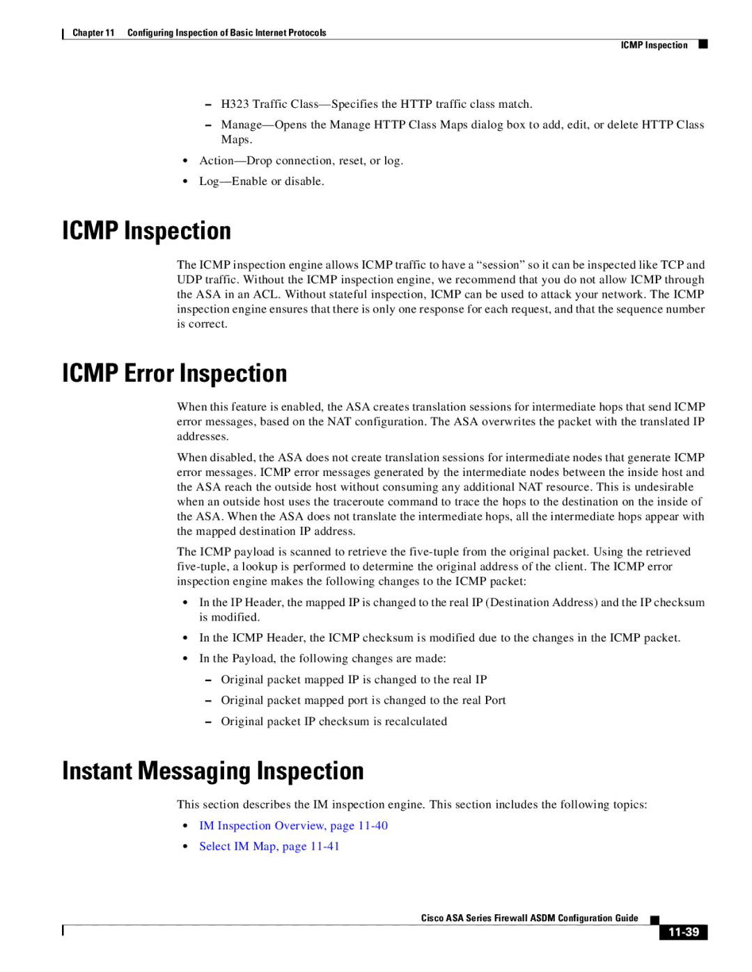 Cisco Systems ASA 5545-X, ASA 5505, ASA 5555-X Icmp Inspection, Icmp Error Inspection, Instant Messaging Inspection, 11-39 