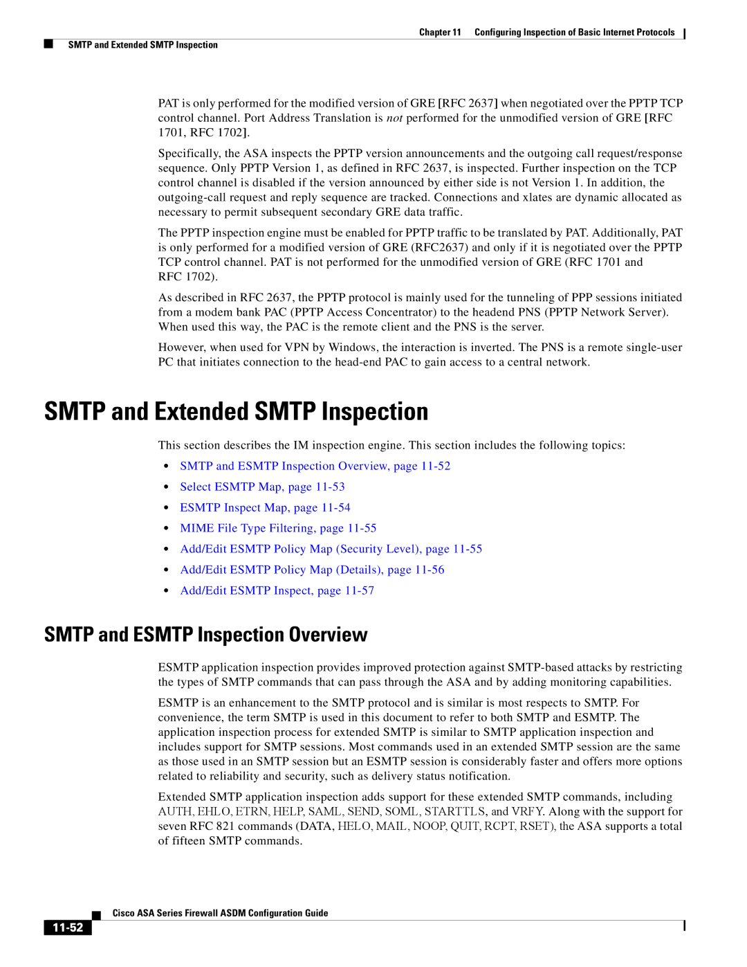 Cisco Systems ASA 5555-X, ASA 5505, ASA 5545-X Smtp and Extended Smtp Inspection, Smtp and Esmtp Inspection Overview, 11-52 