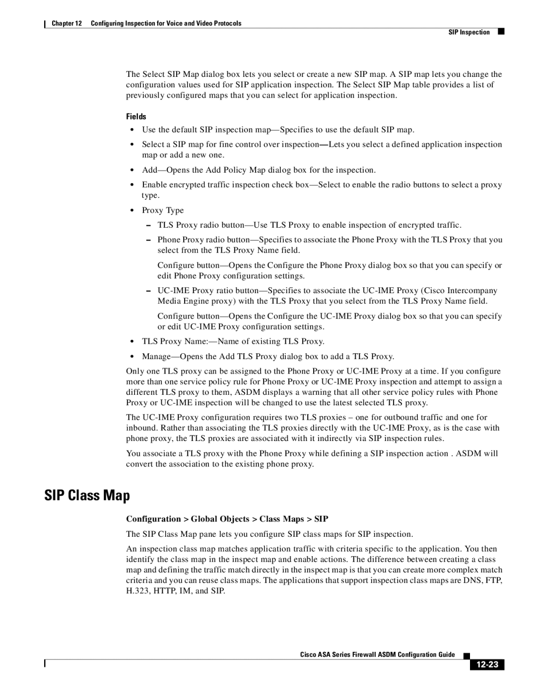 Cisco Systems ASA Services Module, ASA 5505, ASA 5545-X SIP Class Map, Configuration Global Objects Class Maps SIP, 12-23 