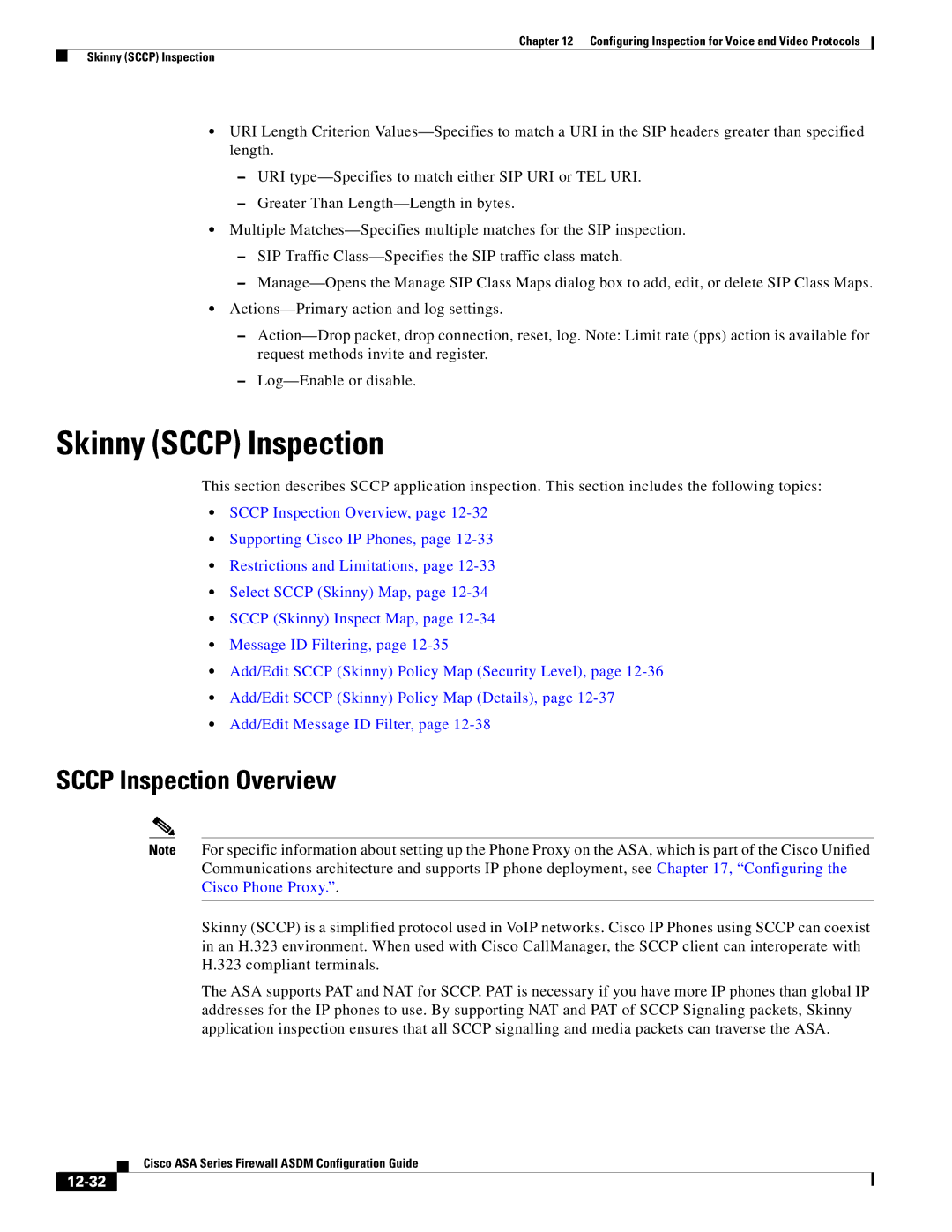 Cisco Systems ASA 5555-X, ASA 5505, ASA 5545-X, ASA 5585-X, ASA 5580 Skinny Sccp Inspection, Sccp Inspection Overview, 12-32 