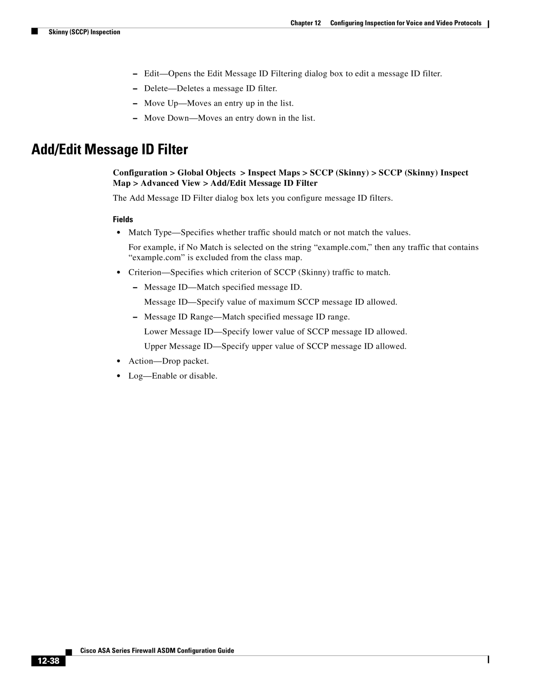 Cisco Systems ASA 5555-X, ASA 5505, ASA 5545-X, ASA 5585-X, ASA 5580, ASA Services Module Add/Edit Message ID Filter, 12-38 