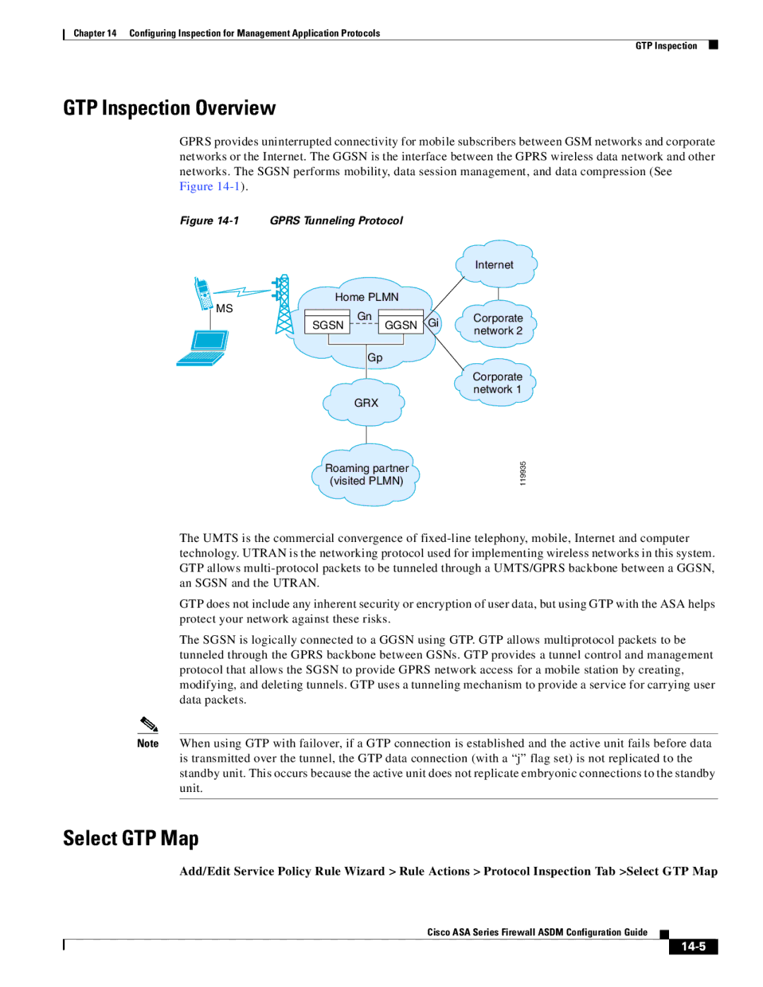 Cisco Systems ASA Services Module, ASA 5505, ASA 5545-X, ASA 5555-X, ASA 5585-X GTP Inspection Overview, Select GTP Map, 14-5 