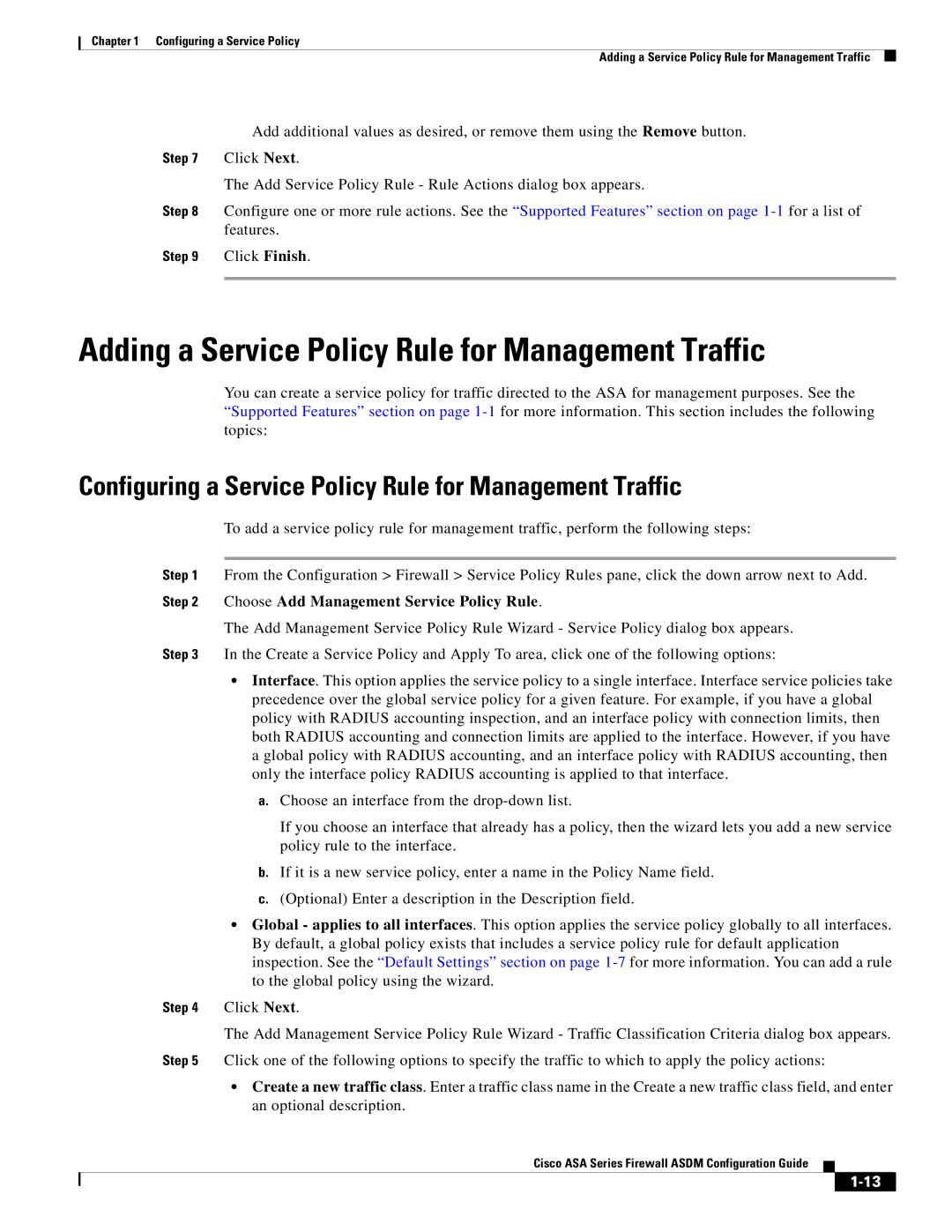 Cisco Systems ASA 5585-X, ASA 5505, ASA 5545-X, ASA 5555-X, ASA 5580 manual Adding a Service Policy Rule for Management Traffic 