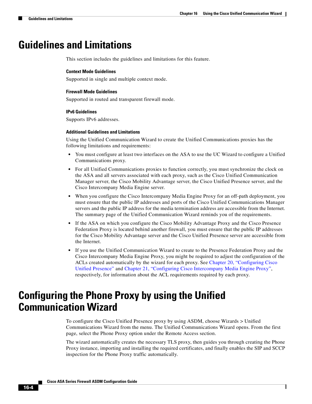 Cisco Systems ASA 5580, ASA 5505, ASA 5545-X, ASA 5555-X, ASA 5585-X, ASA Services Module Guidelines and Limitations, 16-4 