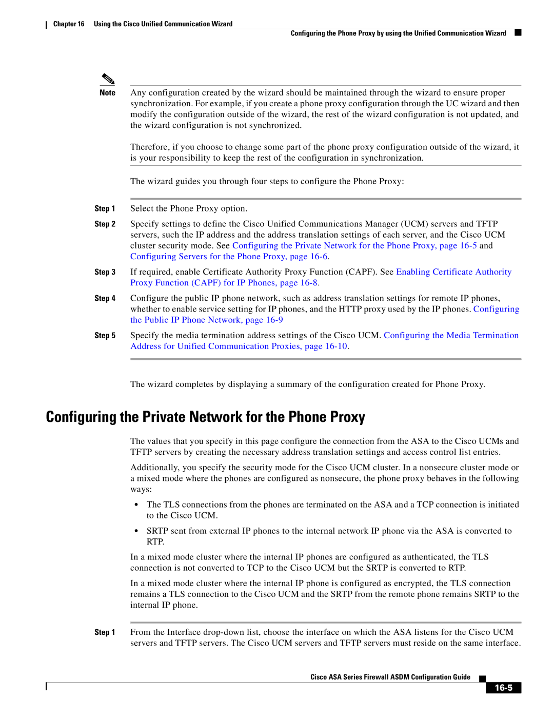 Cisco Systems ASA Services Module, ASA 5505, ASA 5545-X, ASA 5580 Configuring the Private Network for the Phone Proxy, 16-5 