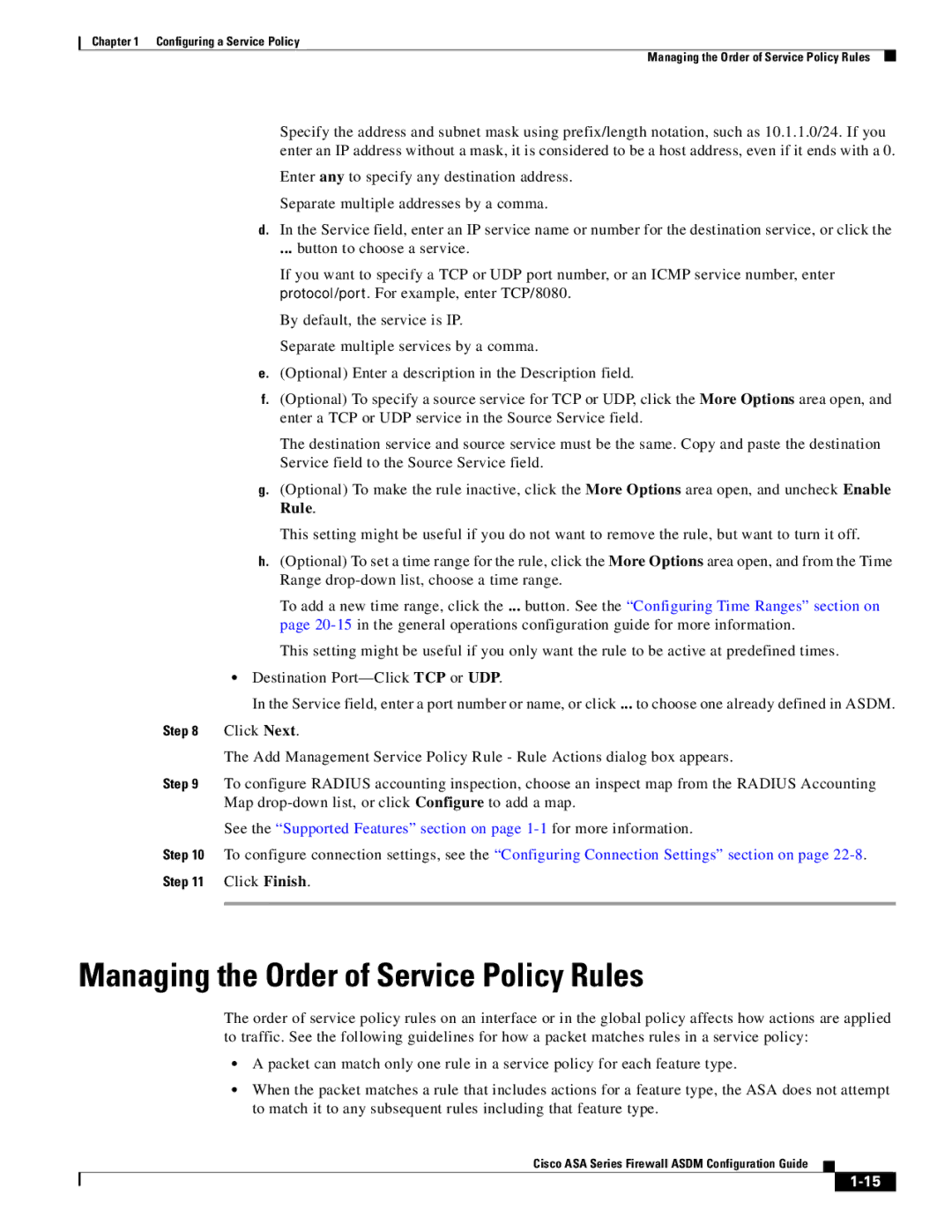 Cisco Systems ASA Services Module, ASA 5505, ASA 5545-X, ASA 5555-X, ASA 5585-X Managing the Order of Service Policy Rules 