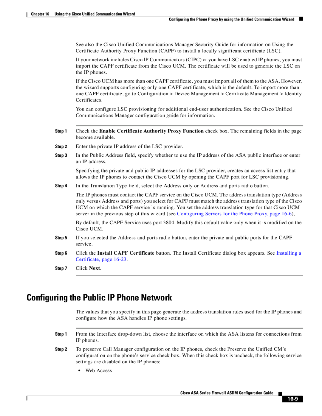 Cisco Systems ASA 5585-X, ASA 5505, ASA 5545-X, ASA 5555-X, ASA 5580 manual Configuring the Public IP Phone Network, 16-9 