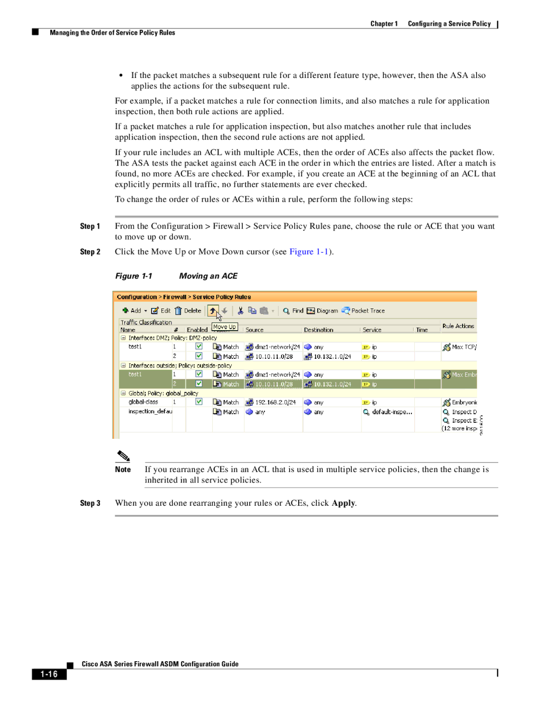 Cisco Systems ASA 5505, ASA 5545-X, ASA 5555-X, ASA 5585-X, ASA 5580, ASA Services Module manual Moving an ACE 