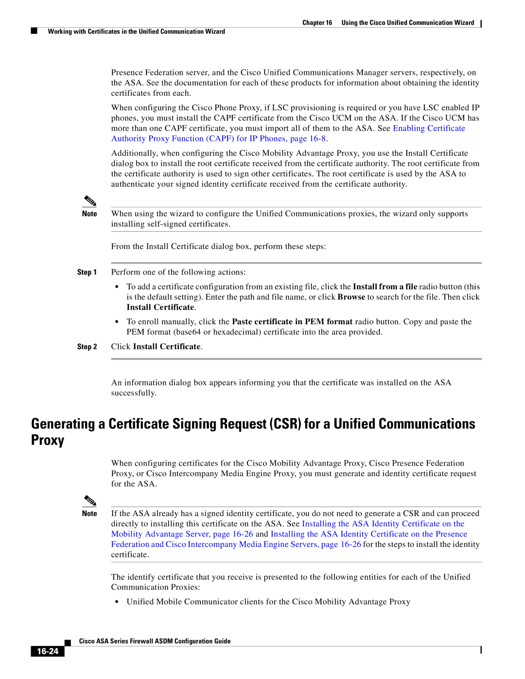 Cisco Systems ASA 5505, ASA 5545-X, ASA 5555-X, ASA 5585-X, ASA 5580, ASA Services Module Click Install Certificate, 16-24 