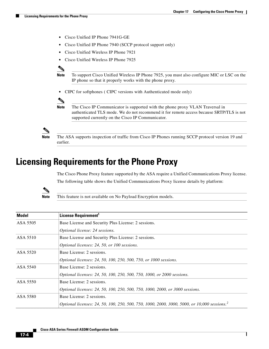 Cisco Systems ASA 5555-X, ASA 5505, ASA 5545-X, ASA 5585-X, ASA 5580 manual Licensing Requirements for the Phone Proxy, 17-4 