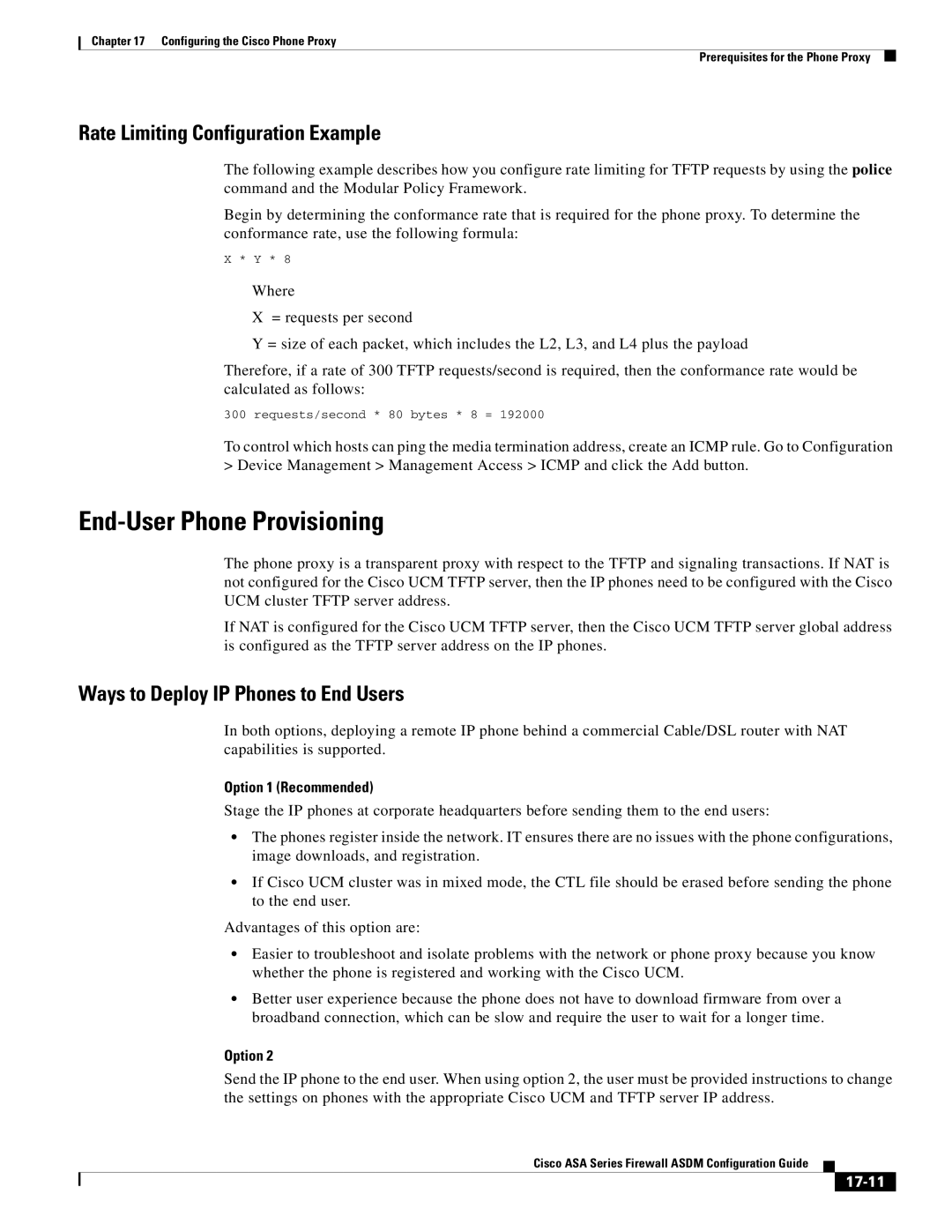 Cisco Systems ASA 5585-X, ASA 5505, ASA 5545-X manual End-User Phone Provisioning, Rate Limiting Configuration Example, 17-11 