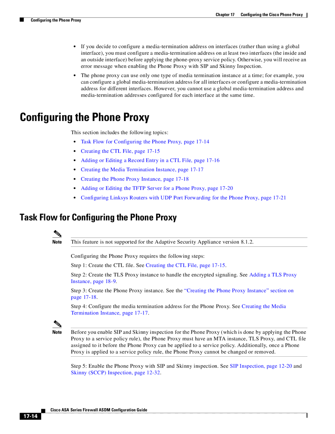 Cisco Systems ASA 5505, ASA 5545-X, ASA 5555-X, ASA 5585-X, ASA 5580 Task Flow for Configuring the Phone Proxy, 17-14 