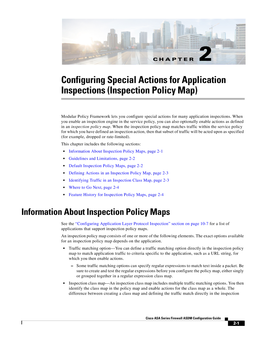 Cisco Systems ASA 5585-X, ASA 5505, ASA 5545-X, ASA 5555-X, ASA 5580 manual Information About Inspection Policy Maps 