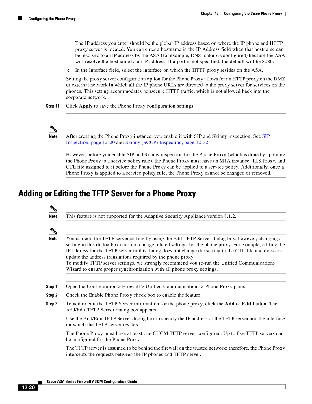 Cisco Systems ASA 5505, ASA 5545-X, ASA 5555-X, ASA 5585-X manual Adding or Editing the Tftp Server for a Phone Proxy, 17-20 