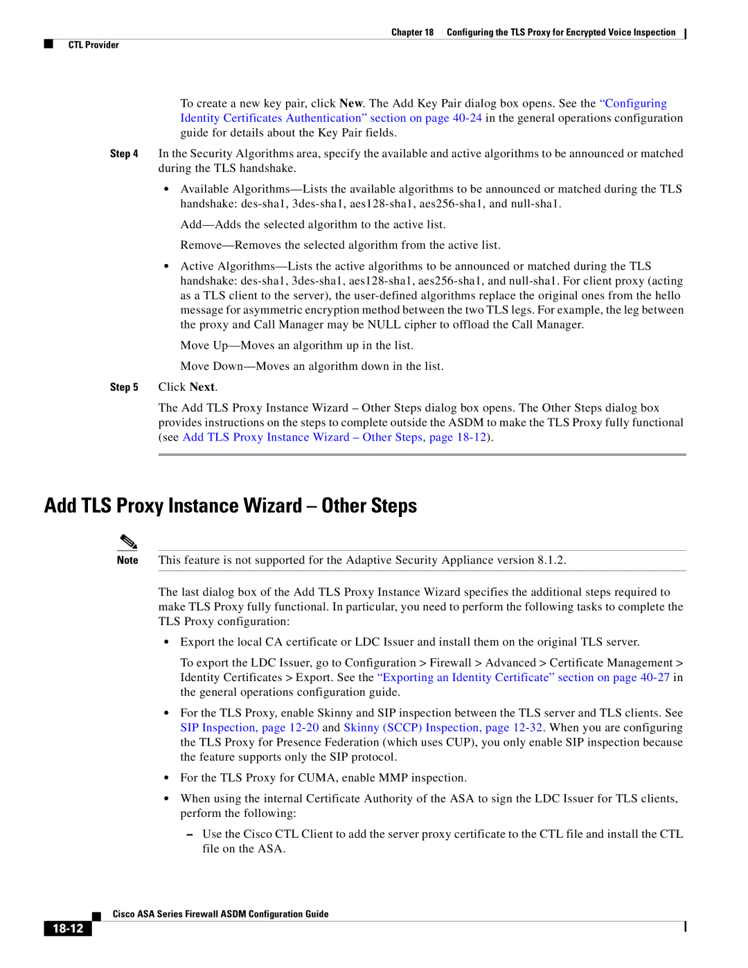 Cisco Systems ASA 5555-X, ASA 5505, ASA 5545-X, ASA 5585-X, ASA 5580 manual Add TLS Proxy Instance Wizard Other Steps, 18-12 