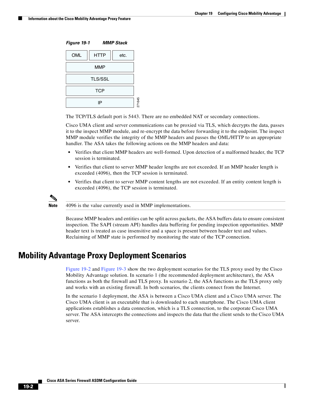 Cisco Systems ASA 5580, ASA 5505, ASA 5545-X, ASA 5555-X, ASA 5585-X manual Mobility Advantage Proxy Deployment Scenarios, 19-2 