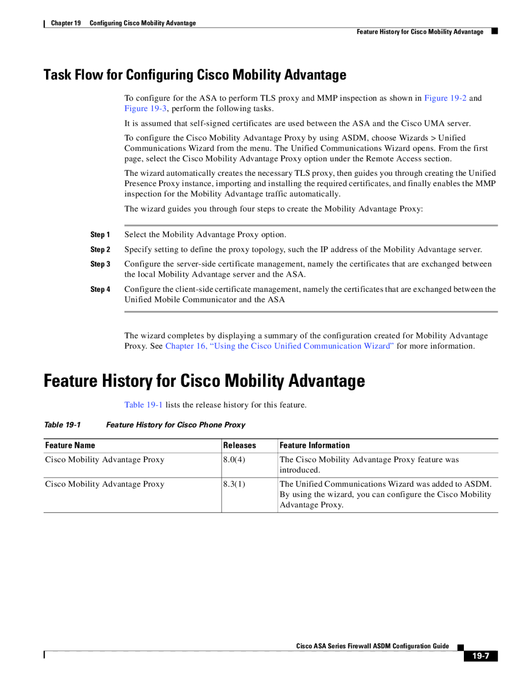 Cisco Systems ASA 5585-X Feature History for Cisco Mobility Advantage, Task Flow for Configuring Cisco Mobility Advantage 