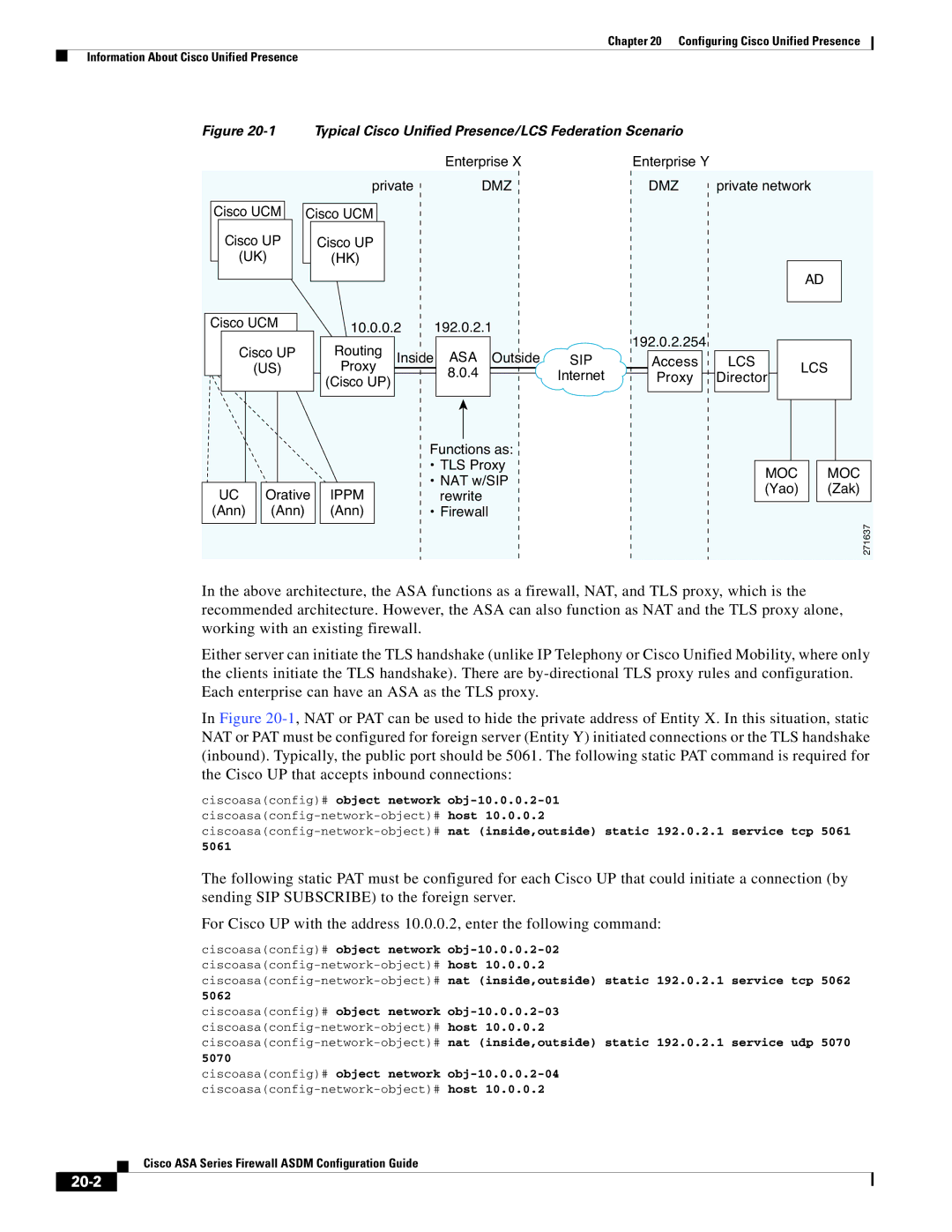 Cisco Systems ASA 5505, ASA 5545-X, ASA 5555-X, ASA 5585-X manual 20-2, Typical Cisco Unified Presence/LCS Federation Scenario 