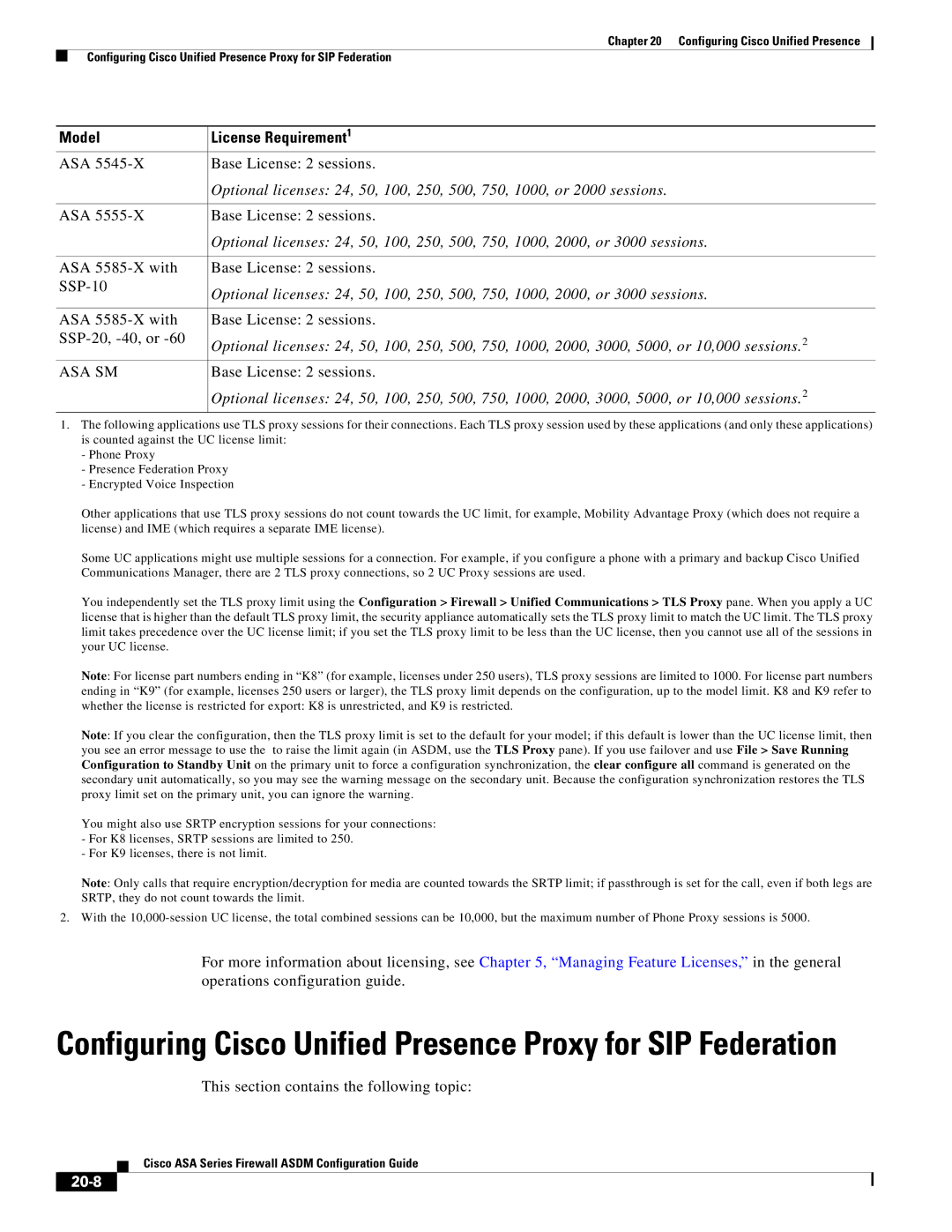 Cisco Systems ASA 5505, ASA 5545-X, ASA 5555-X, ASA 5585-X Configuring Cisco Unified Presence Proxy for SIP Federation, 20-8 