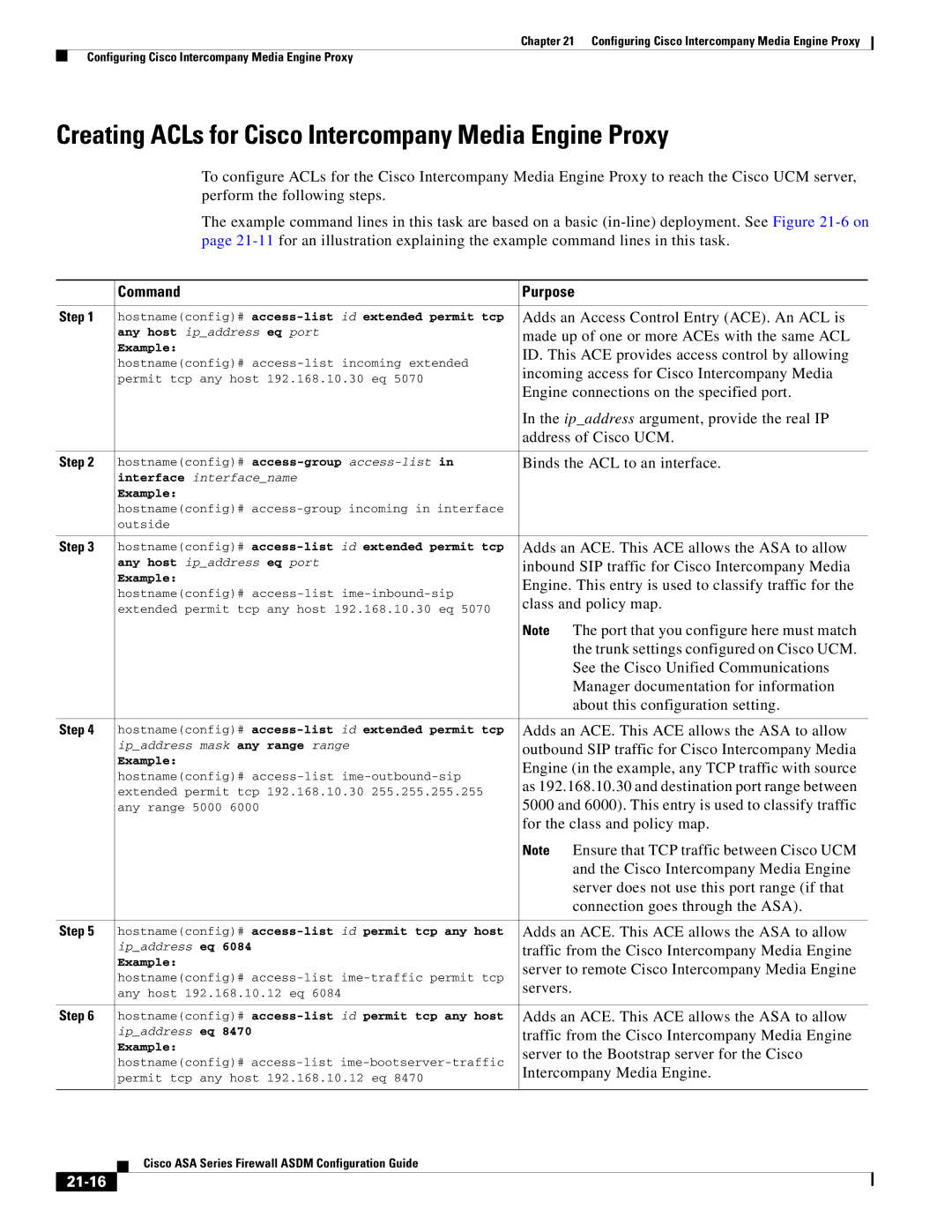 Cisco Systems ASA 5505, ASA 5545-X, ASA 5555-X, ASA 5585-X Creating ACLs for Cisco Intercompany Media Engine Proxy, 21-16 