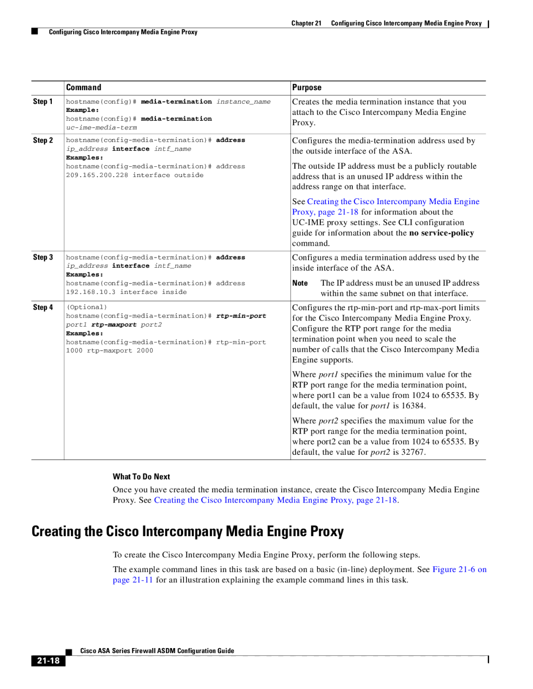 Cisco Systems ASA 5555-X, ASA 5505, ASA 5545-X, ASA 5585-X manual Creating the Cisco Intercompany Media Engine Proxy, 21-18 