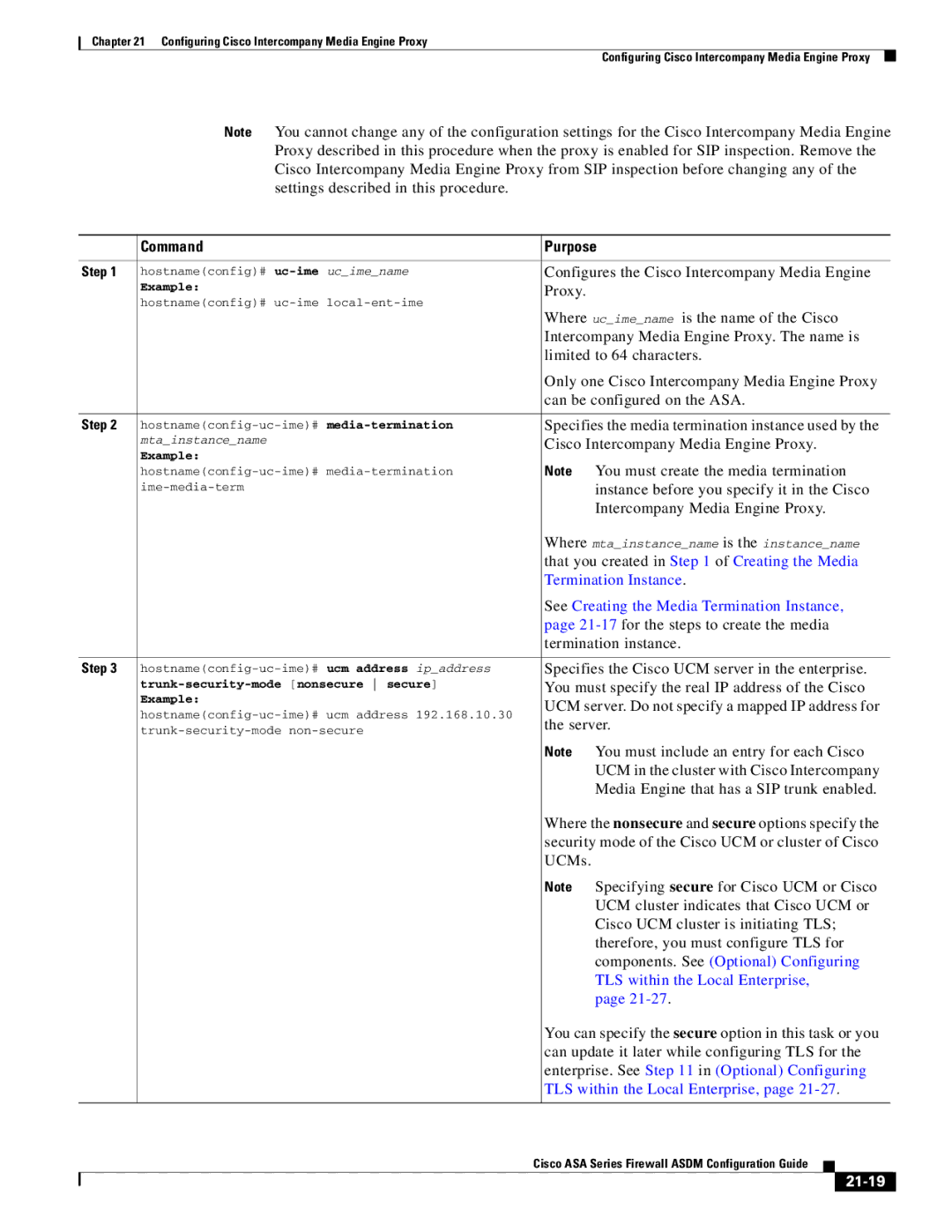 Cisco Systems ASA 5585-X, ASA 5505, ASA 5545-X, ASA 5555-X, ASA 5580 manual See Creating the Media Termination Instance, 21-19 