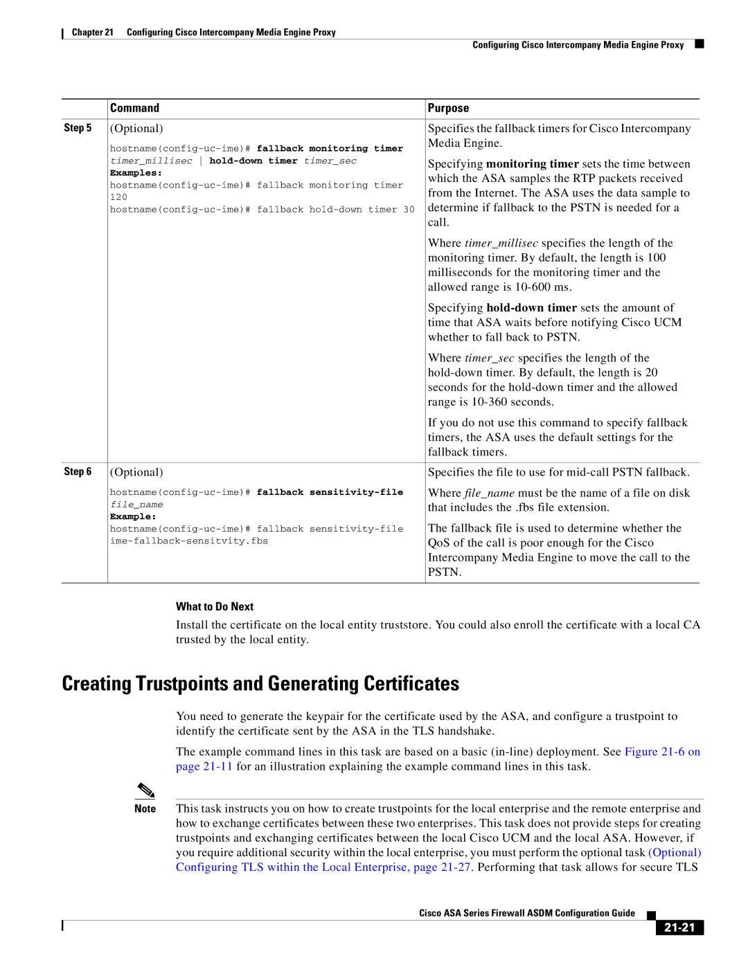 Cisco Systems ASA Services Module, ASA 5505, ASA 5545-X, ASA 5555-X Creating Trustpoints and Generating Certificates, 21-21 