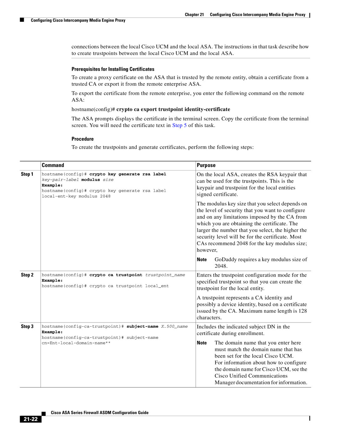 Cisco Systems ASA 5505, ASA 5545-X, ASA 5555-X, ASA 5585-X, ASA 5580 manual Prerequisites for Installing Certificates, 21-22 