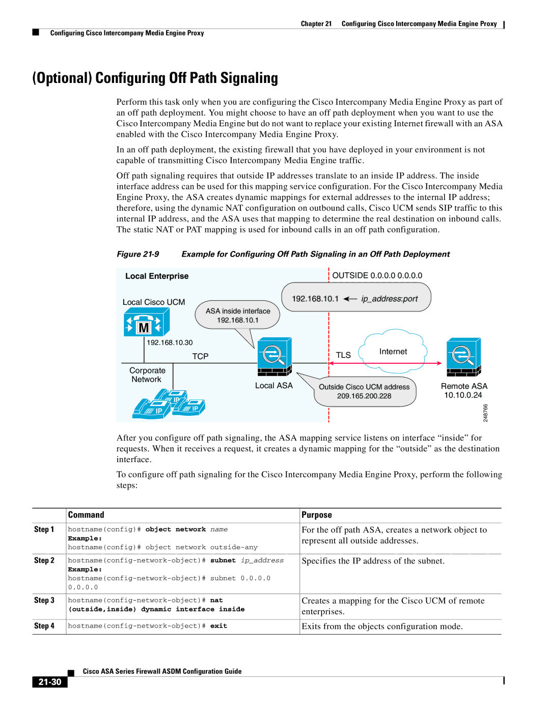 Cisco Systems ASA 5555-X, ASA 5505, ASA 5545-X, ASA 5585-X, ASA 5580 manual Optional Configuring Off Path Signaling, 21-30 