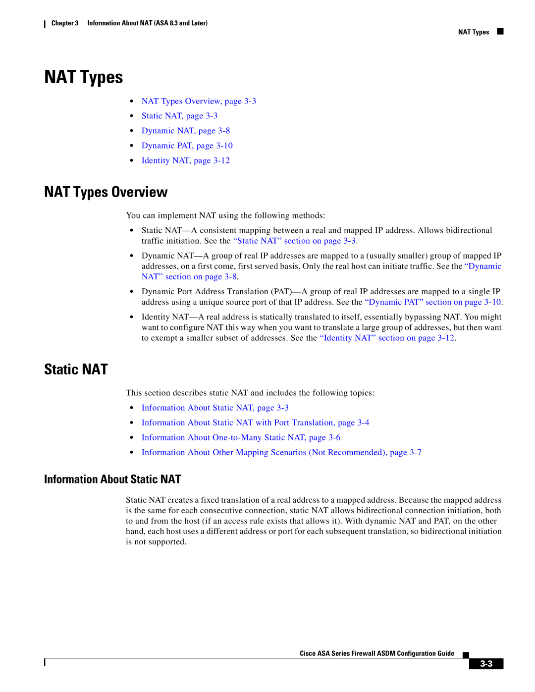 Cisco Systems ASA Services Module, ASA 5505, ASA 5545-X, ASA 5555-X NAT Types Overview, Information About Static NAT 