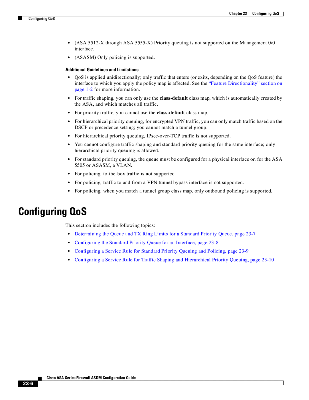 Cisco Systems ASA 5505, ASA 5545-X, ASA 5555-X, ASA 5585-X, ASA 5580, ASA Services Module manual Configuring QoS, 23-6 